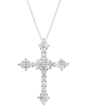 Diamond Necklace, 14k White Gold Diamond Flower Cross Pendant (1-1/2 Ct. T.w.)