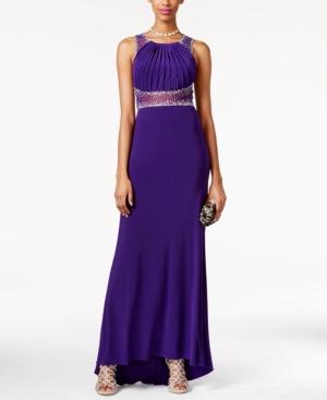 Morgan & Company Juniors' Pleated Jeweled Illusion Gown