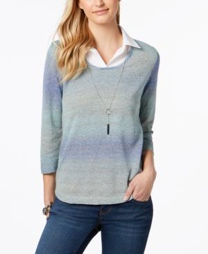 Ny Collection Necklace-embellished Layered-look Sweater