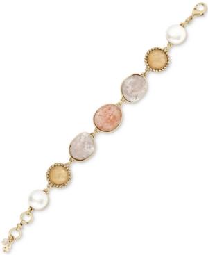 Lucky Brand Gold-tone Druzy Stone & Imitation Pearl Link Bracelet