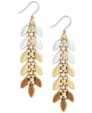 Lucky Brand Tri-tone Leaf Linear Drop Earrings