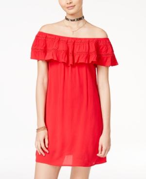Speechless Juniors' Off-the-shoulder Ruffle Shift Dress