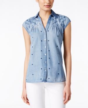 Vintage America Embroidered Cap-sleeve Shirt