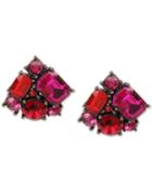 Betsey Johnston Hematite-tone Pink Crystal Cluster Stud Earrings