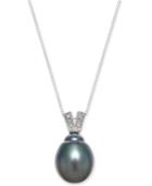 Black Cultured Tahitian Pearl (11mm) & Diamond Accent Pendant Necklace In 14k White Gold