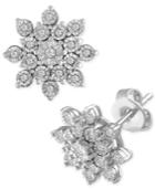 Diamond Cluster Stud Earrings (1/10 Ct. T.w.) In Sterling Silver