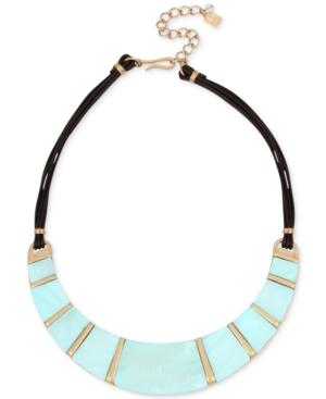 Robert Lee Morris Soho Gold-tone Imitation Mother-of-pearl & Leather Statement Necklace, 15 + 3 Extender