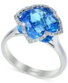 Effy Blue Topaz (7-1/3 Ct. T.w.) And Diamond (1/5 Ct. T.w.) Clover Ring In 14k White Gold