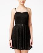 As U Wish Juniors' Sequin Lace Fit-and-flare Party Dress With Belt
