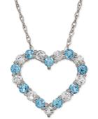 Aquamarine (5/8 Ct. T.w.) And White Topaz (3/4 Ct. T.w.) Heart Pendant Necklace In 14k White Gold