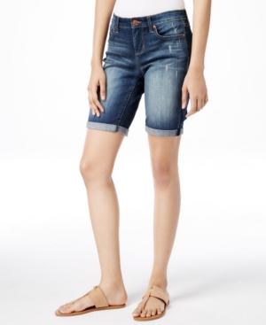 Vintage America Boho Succulent Wash Denim Bermuda Shorts