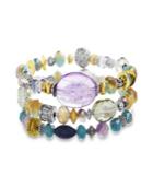 Catherine Malandrino Women's Multicolored Beaded Three Layer Yellow Gold-tone And Silver-tone Stretch Bracelet
