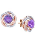 Amethyst (1-1/2 Ct. T.w.) & Diamond (1/10 Ct. T.w.) Stud Earrings In 14k Rose Gold
