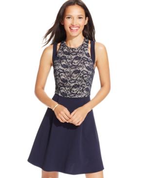 Teeze Me Juniors' Lace-bodice Crisscross Dress