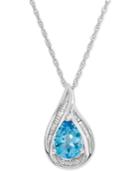 Blue Topaz (1-5/8 Ct. T.w.) & Diamond (1/10 Ct. T.w.) 17 Pendant Necklace In 14k White Gold
