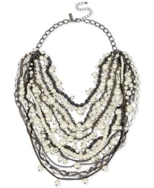Inc International Concepts Hematite-tone Imitation Pearl And Chain Link Multi-row Collar Necklace, Only At Macy's