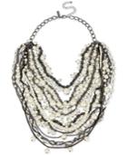 Inc International Concepts Hematite-tone Imitation Pearl And Chain Link Multi-row Collar Necklace, Only At Macy's
