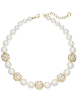 Charter Club Gold-tone Imitation Pearl And Pave Collar Necklace, Created For Macy's