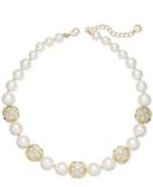 Charter Club Gold-tone Imitation Pearl And Pave Collar Necklace, Created For Macy's