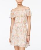 Sequin Hearts Juniors' Floral-print Off-the-shoulder Dress