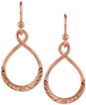 Unwriiten Infinity Drop Hoop Earrings In Rose Gold-flashed Sterling Silver