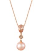Le Vian Peach Morganite (9/10 Ct. T.w.), Pink Cultured Freshwater Pearl (10mm) And Diamond Accent Pendant Necklace In 14k Rose Gold