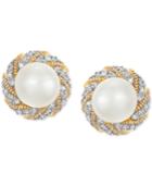 Honora Cultured Freshwater Pearl (6mm) & Diamond Accent Earrings In 14k Gold
