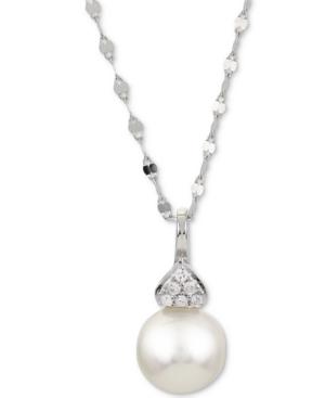 Cultured Akoya Pearl (7-1/2mm) & Diamond Accent 18 Pendant Necklace In 14k White Gold