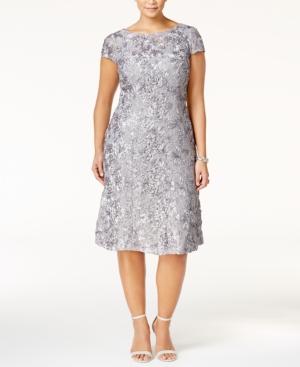 Alex Evenings Plus Size Tea-length Rosette Dress