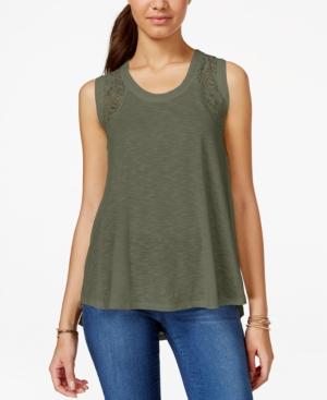 Hippie Rose Juniors' Lace-trim Rib-knit Swing Tank Top
