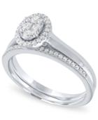 Diamond Oval Halo Cluster Bridal Set (1/3 Ct. T.w.) In 14k White Gold