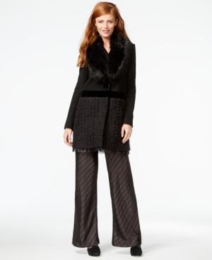 Vera Wang Coat Faux-fur-collar Mixed-media Coat