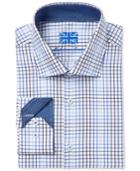 Michelsons Of London Men's Slim-fit Navy Grid-print Dress Shirt