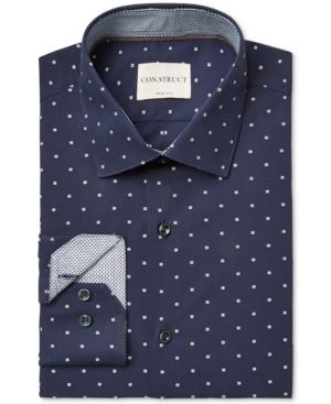 Con. Struct Men's Slim-fit Navy And White Dobby Dress Shirt