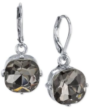 2028 Silver-tone Gray Cushion-cut Crystal Drop Earrings