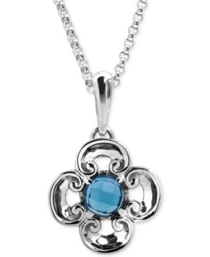 Carolyn Pollack Blue Topaz Flower Pendant Necklace (2-1/5 Ct. T.w.) In Sterling Silver