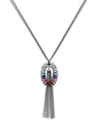 Inc International Concepts Hematite-tone Multi-crystal & Fringe Long Pendant Necklace, Created For Macy's
