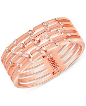 Guess Rose Gold-tone Crystal Hinged Cuff Bracelet