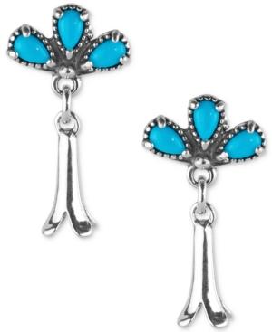 Manufactured Turquoise Drop Earrings In Sterling Silver