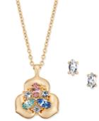 Charter Club Gold-tone Pastel Stone Pendant Necklace And Stud Earrings