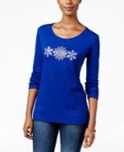 Karen Scott Petite Embellished Snowflakes Graphic Top, Only At Macy's