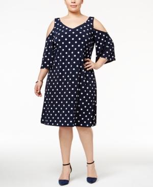 Connected Plus Size Cold-shoulder Polka-dot Shift Dress