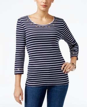 Karen Scott Grommet-trim Striped Top, Only At Macy's