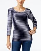 Karen Scott Grommet-trim Striped Top, Only At Macy's