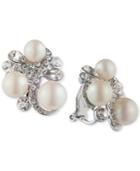 Carolee Silver-tone Crystal & Imitation Pearl Cluster Clip-on Earrings
