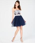 Sequin Hearts Juniors' Strapless Lace-up Fit & Flare Dress