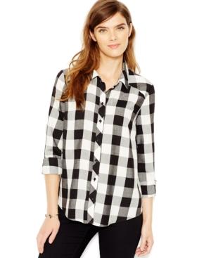 Kensie Plaid Lace-contrast Shirt