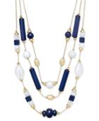 Inc International Concepts Gold-tone Navy And White Beaded Multi-row Layer Necklace, Only At Macy's