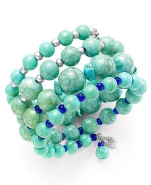 Ali Khan Silver-tone Multi-row Turquoise Bead Coil Bracelet