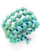 Ali Khan Silver-tone Multi-row Turquoise Bead Coil Bracelet